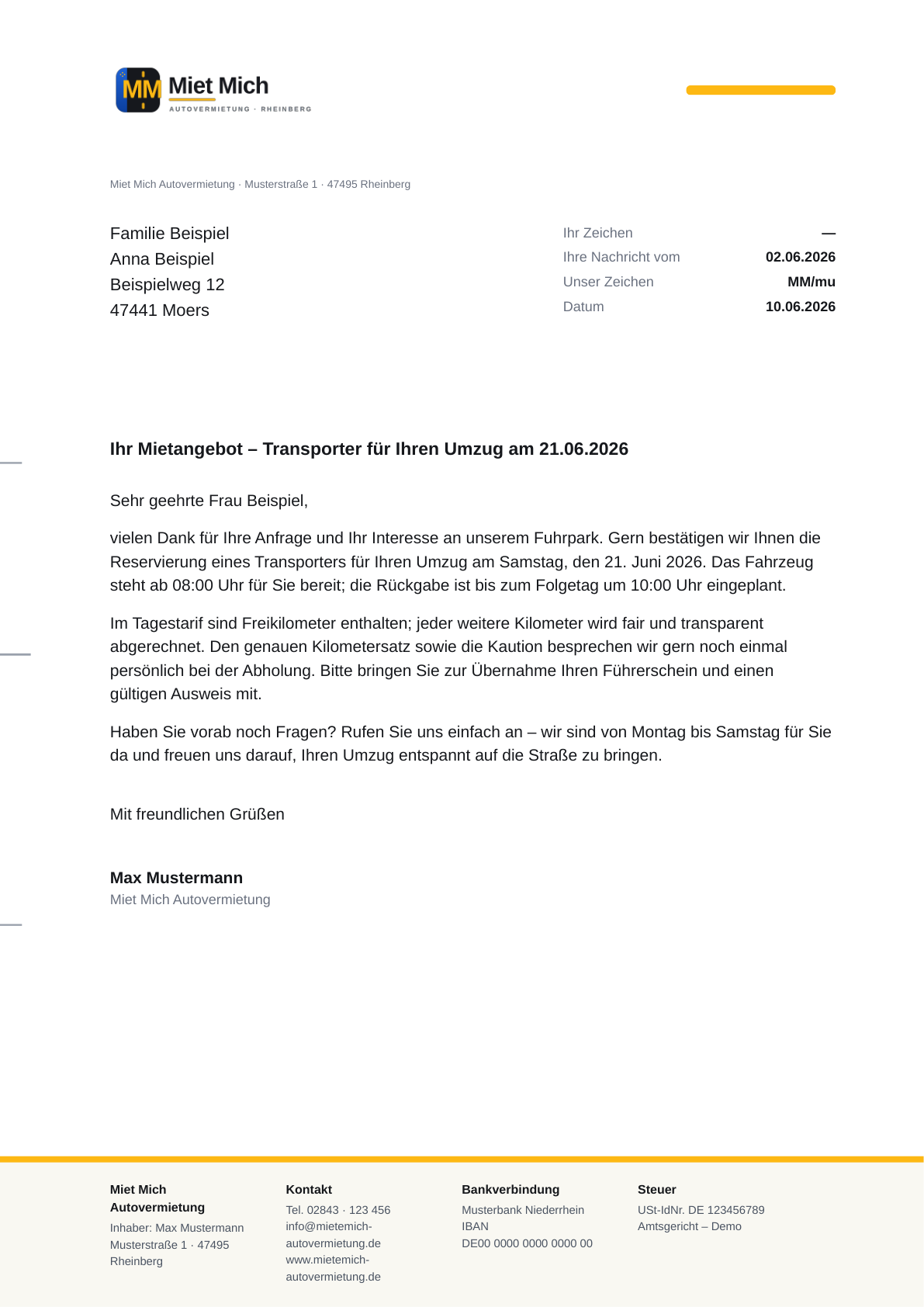 Geschäftsbrief DIN A4 Vorschau